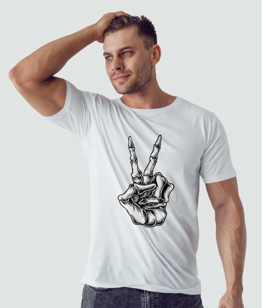 Мъжка тениска с щампа Готика Victory sign skull hand - TShirtArtShop.com